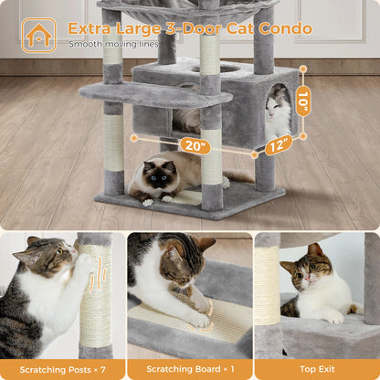 184cm Multi-Level Cat Tree Tower – Hammock, Padded Perches & Sisal Scratching Posts