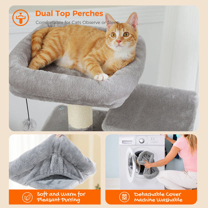 184cm Multi-Level Cat Tree Tower – Hammock, Padded Perches & Sisal Scratching Posts