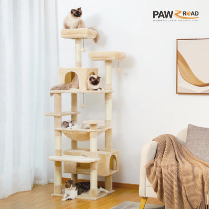 184cm Multi-Level Cat Tree Tower – Hammock, Padded Perches & Sisal Scratching Posts
