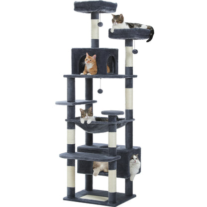 184cm Multi-Level Cat Tree Tower – Hammock, Padded Perches & Sisal Scratching Posts