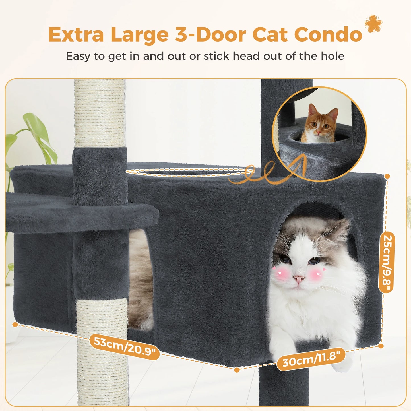 184cm Multi-Level Cat Tree Tower – Hammock, Padded Perches & Sisal Scratching Posts