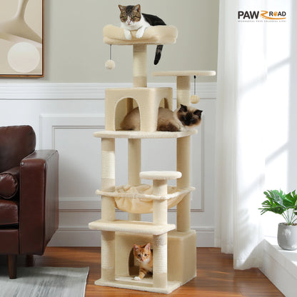 184cm Multi-Level Cat Tree Tower – Hammock, Padded Perches & Sisal Scratching Posts