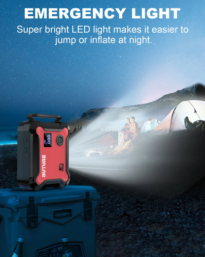5-in-1 Portable Car Jump Starter & Power Bank – 26800mAh with Air Compressor & Digital Tire Inflator