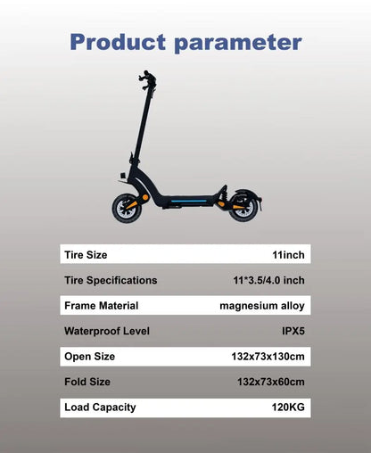 4400W Dual Motor Off-Road Electric Scooter – 11-Inch Tires, Hydraulic Suspension, Foldable Design (IPX5 Rated)