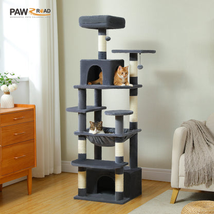 184cm Multi-Level Cat Tree Tower – Hammock, Padded Perches & Sisal Scratching Posts