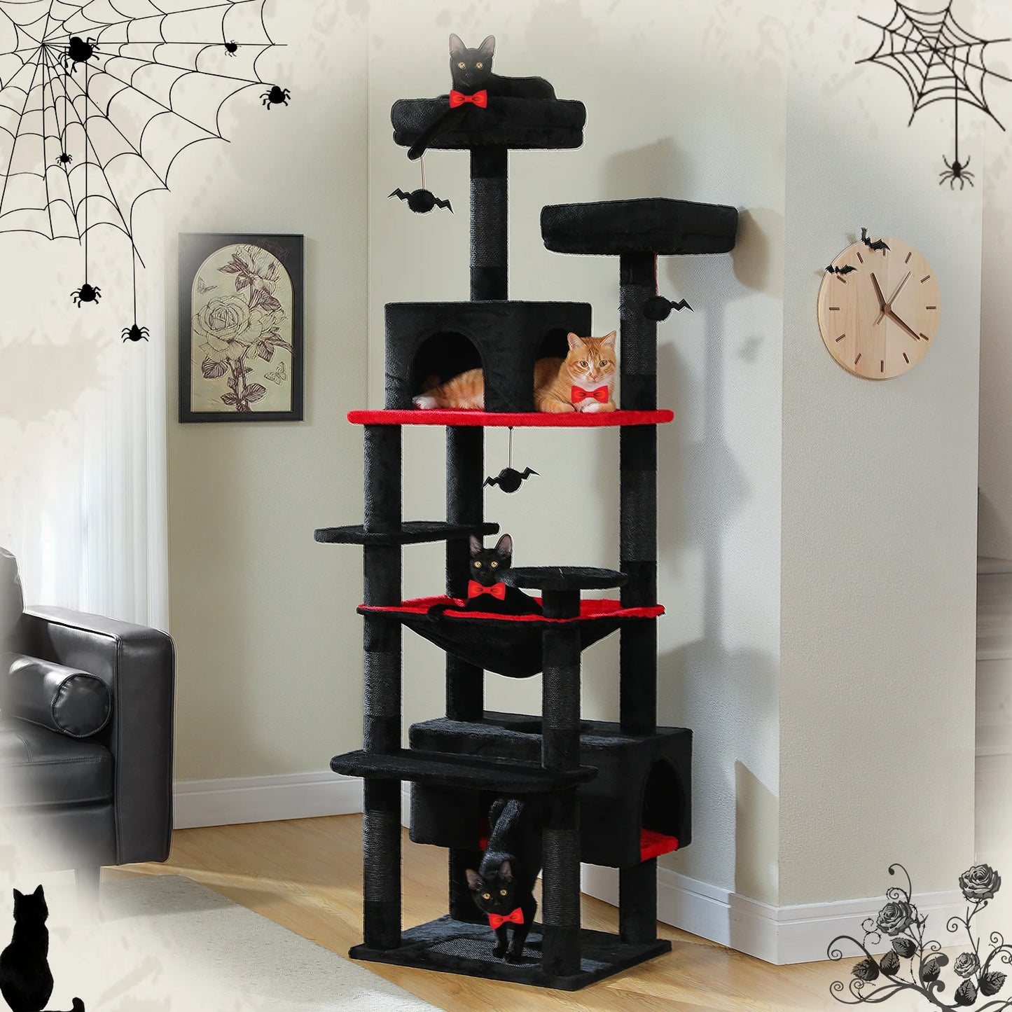 184cm Multi-Level Cat Tree Tower – Hammock, Padded Perches & Sisal Scratching Posts