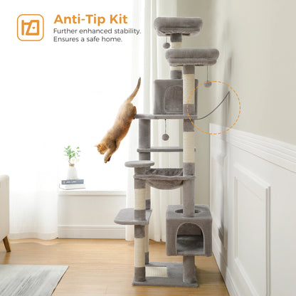 184cm Multi-Level Cat Tree Tower – Hammock, Padded Perches & Sisal Scratching Posts